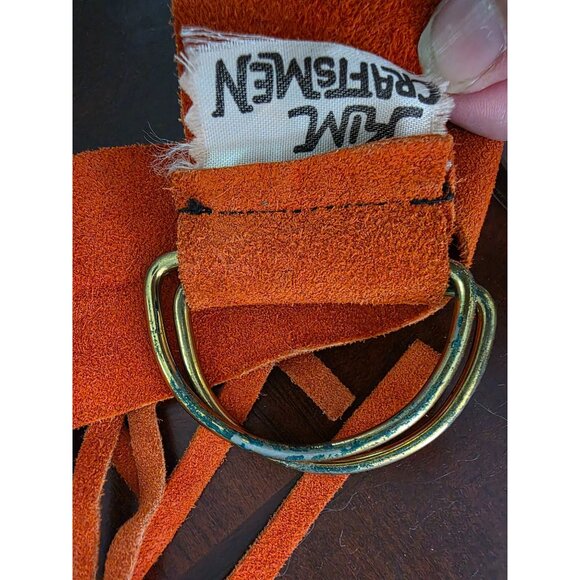 Kim Craftsman Orange Suede Belt With Fringe & Brass D-Ring Buckle - Picture 3 of 10